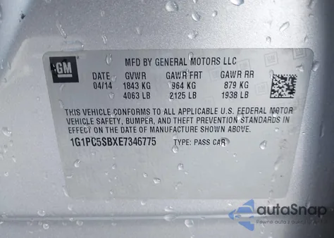 2014 Chevrolet Cruze 1Lt Auto from USA, damaged, VIN 1G1PC5SBXE7346775